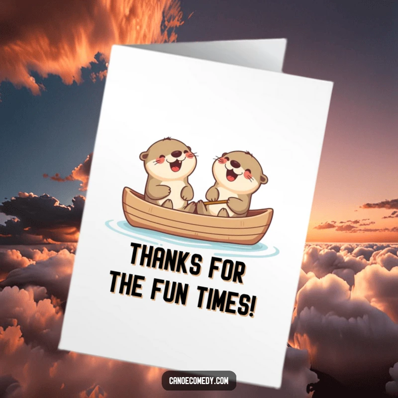 Funny Free Printable Thank You Card: Adorable Kawaii otters in a canoe sharing a laugh, a delightful and humorous way to say thanks.