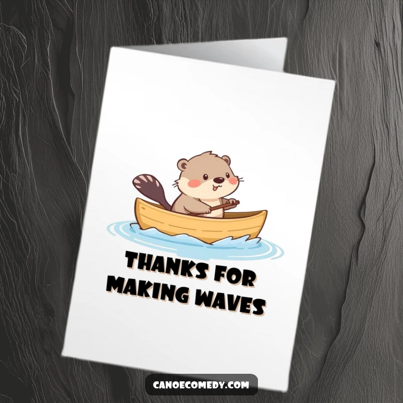 Funny Free Printable Thank You Card: Playful kawaii muskrat splashing from canoe, sending watery thanks.