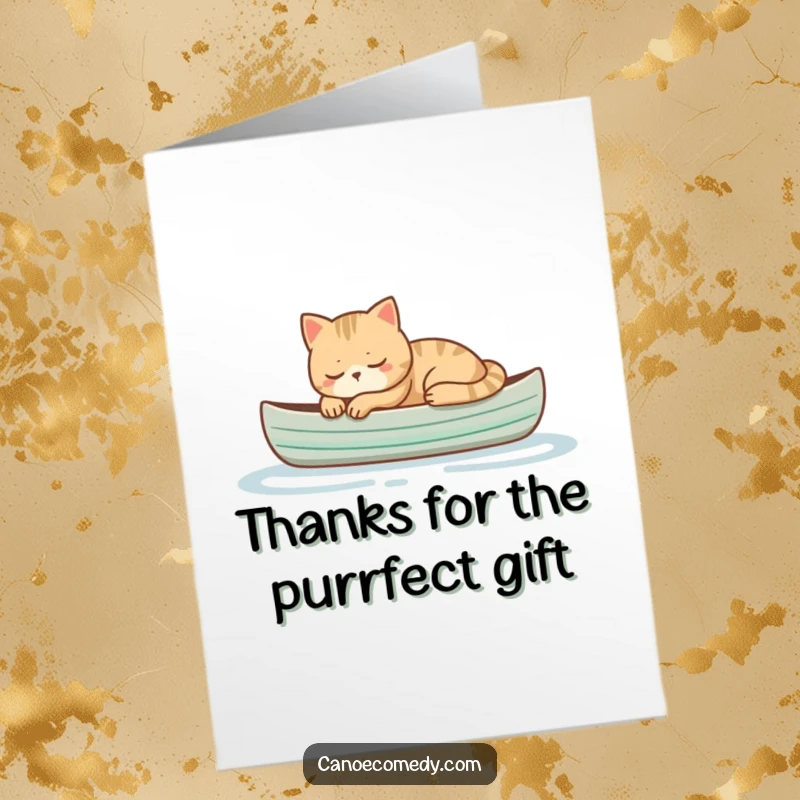 Funny Free Printable Thank You Card showing a cat napping peacefully in a small canoe, a humorous and calm way to say thank you.