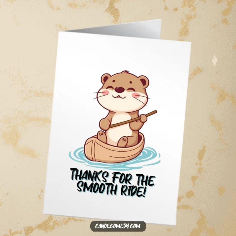 Funny Free Printable Thank You Card: A smiling otter enthusiastically steers its canoe, sending a big thank you your way.