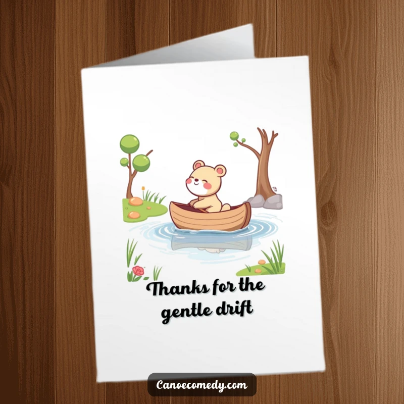 Funny Free Printable Thank You Card: An animal giggling in a canoe drifting on a calm stream, showing thanks.