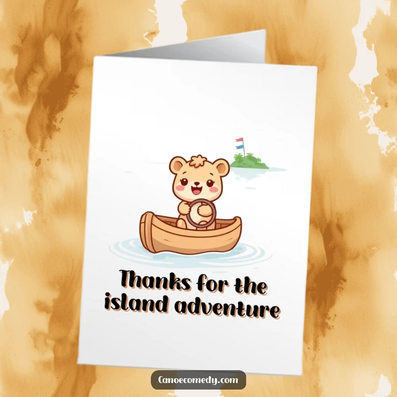 Funny Free Printable Thank You Card: A happy animal steering a canoe towards a sparkly island, conveying thanks.