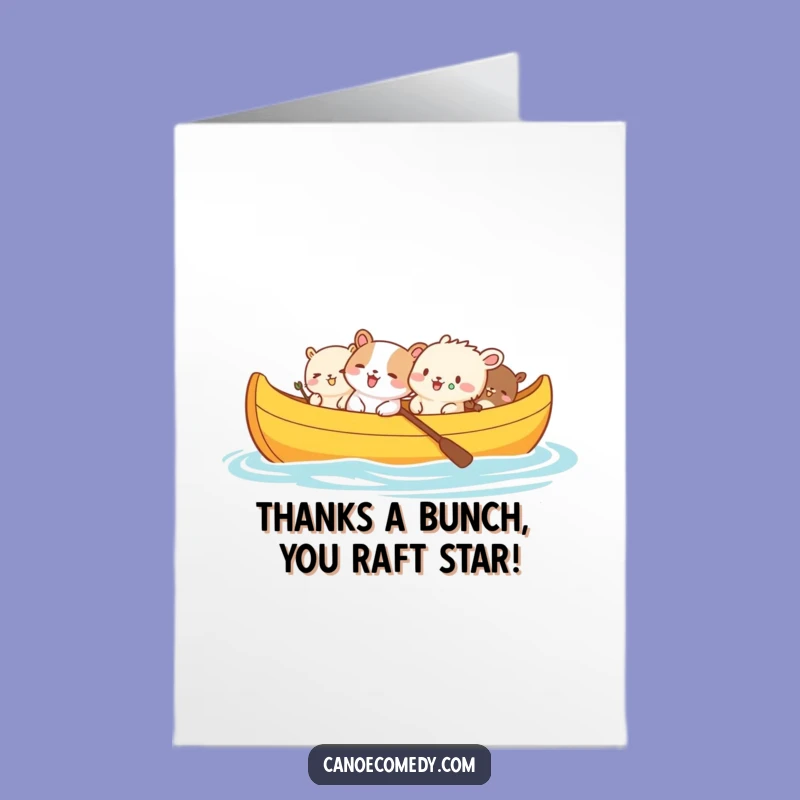 Funny Free Printable Thank You Card: Giggling Animals Canoe - Appreciative LOL Gift
