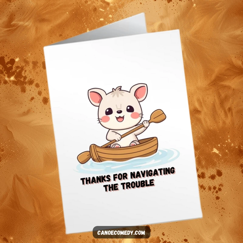 Funny Free Printable Thank You Card: Cheerful animal character paddling a small canoe with a big smile, showing thanks.