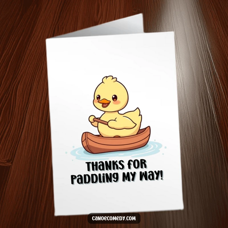 Funny Free Printable Thank You Card: A smiling Kawaii duck in a canoe, paddling gently and sending heartfelt thanks.