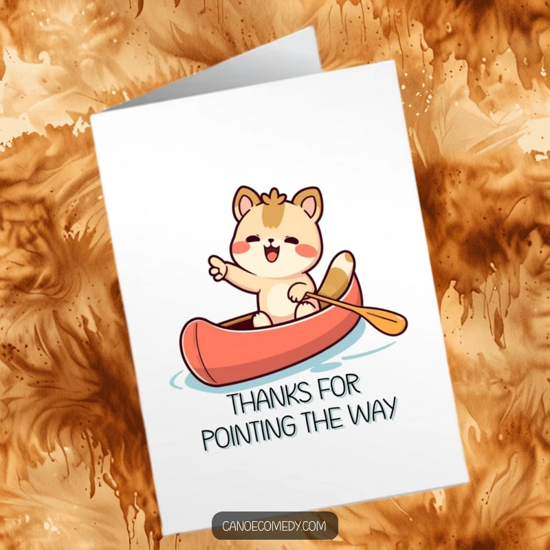 Funny Free Printable Thank You Card: Kawaii animal sitting in a canoe, pointing ahead with a grateful expression.