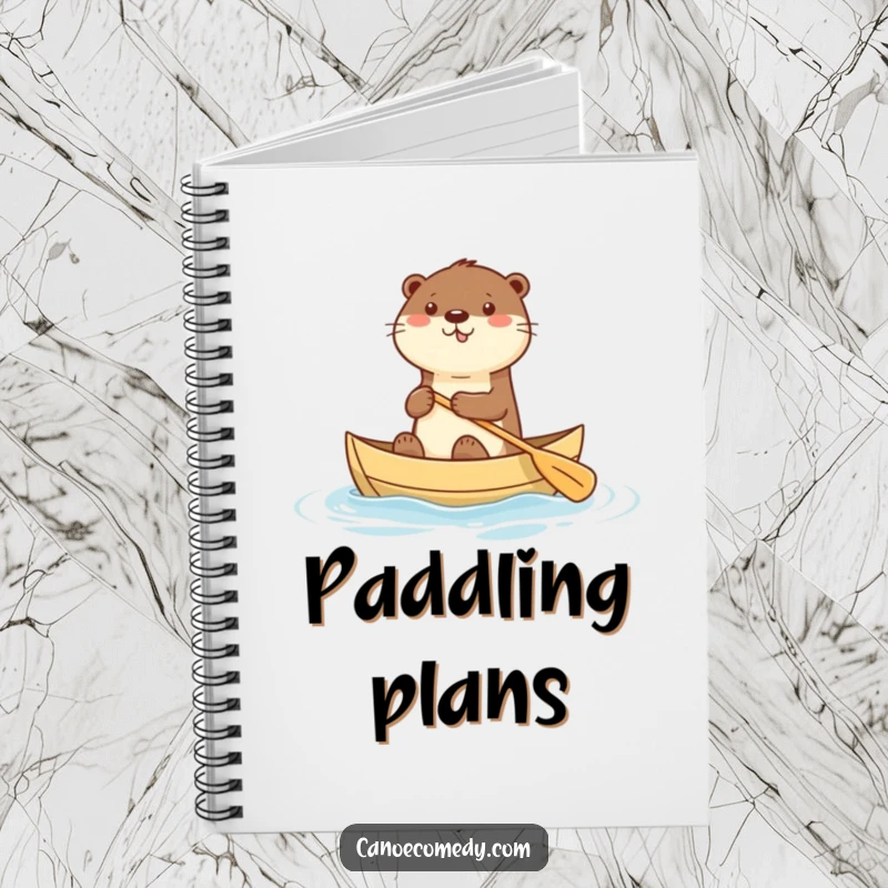 Funny notebook featuring a happy kawaii otter paddling a canoe, ideal for journaling, notes, and water-themed humor.