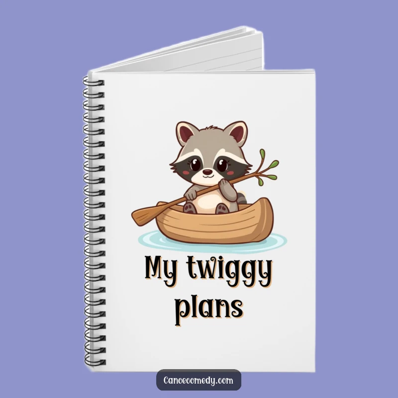 Funny Kawaii Raccoon Canoe Twig Steering Notebook, Humorous Stationery
