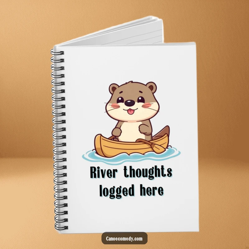 Funny Notebook with a kawaii otter character steering a canoe, inviting users to fill its pages with thoughts and doodles.
