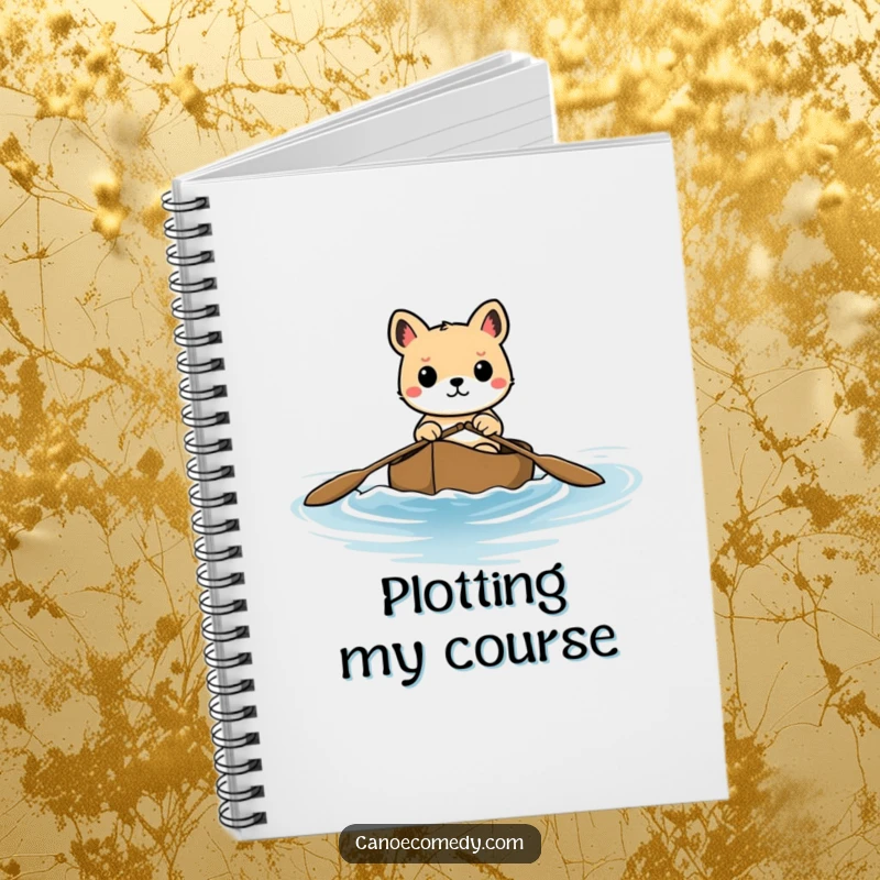 Funny notebook cover with a determined animal steering a canoe through calm waters, inspiring focus and adventure.