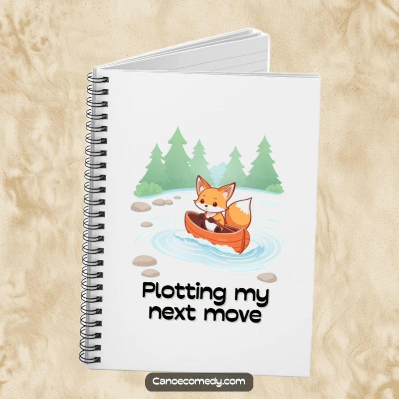 Funny Kawaii Fox Notebook: Determined fox navigates rapids in a canoe, perfect for jotting down thoughts.