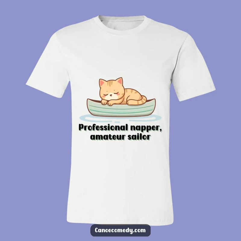 Funny Cat Napping in Canoe T-Shirt - Hilarious Sleepy Animal Tee