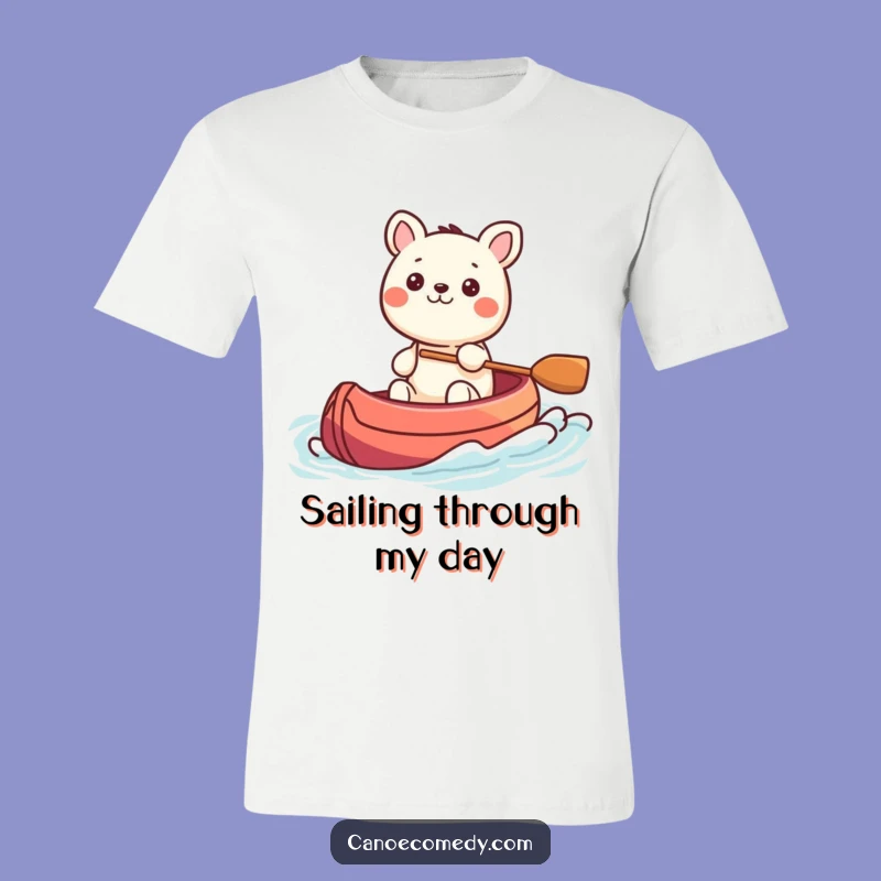 Funny Kawaii Animal Steering Canoe T-Shirt, Hilarious Gift for Serene Explorers