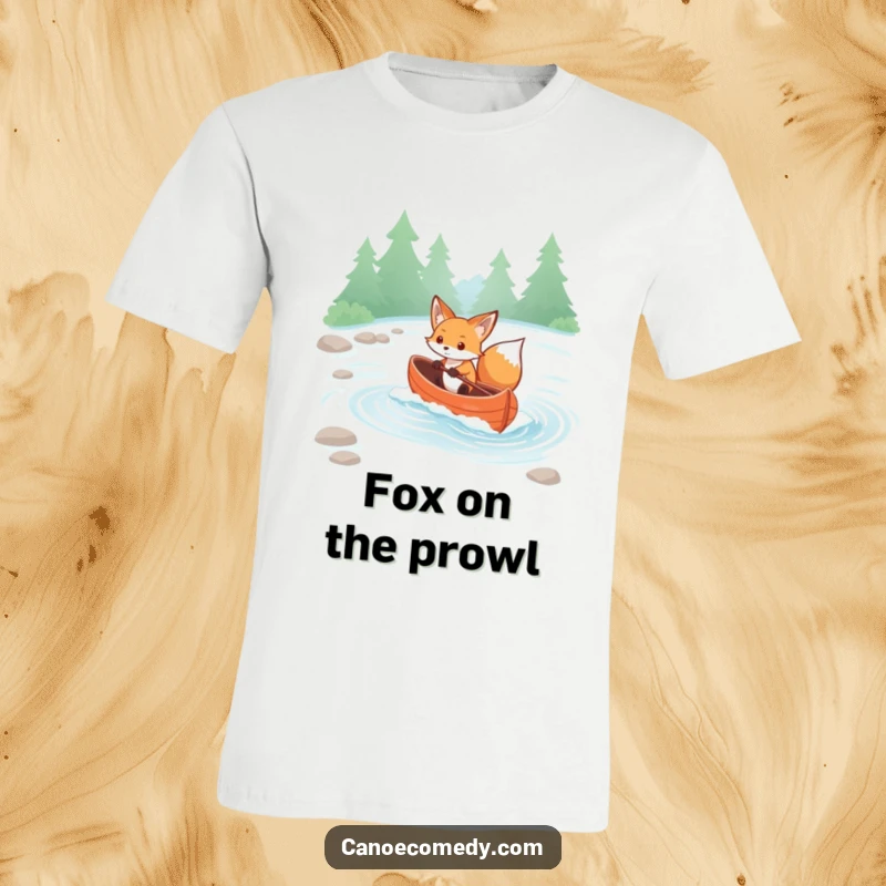 Funny Kawaii Fox T-Shirt: Determined fox paddles through rapids in a canoe, perfect for adventure lovers.
