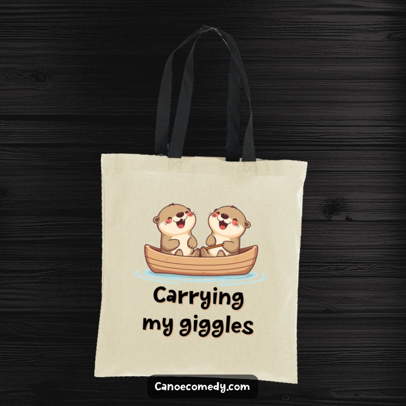 Funny Kawaii otters laughing in a canoe, a durable and humorous tote bag for carrying essentials.