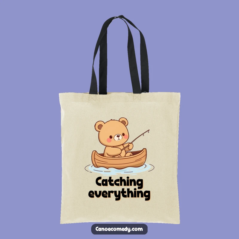 Funny Kawaii Bear Fishing Tote Bag - Content Canoe Companion Gift