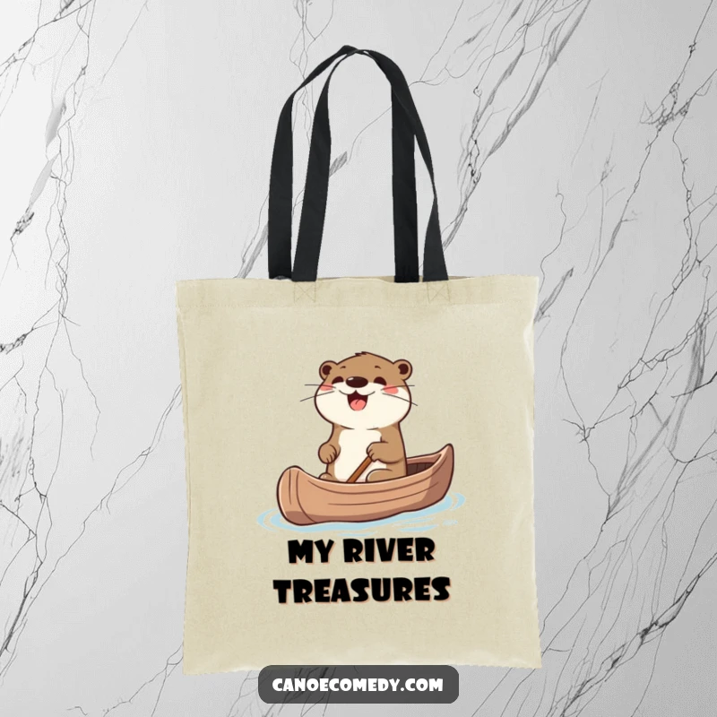 Funny Otter Tote Bag: A durable tote bag featuring a joyful otter steering a canoe with excitement.